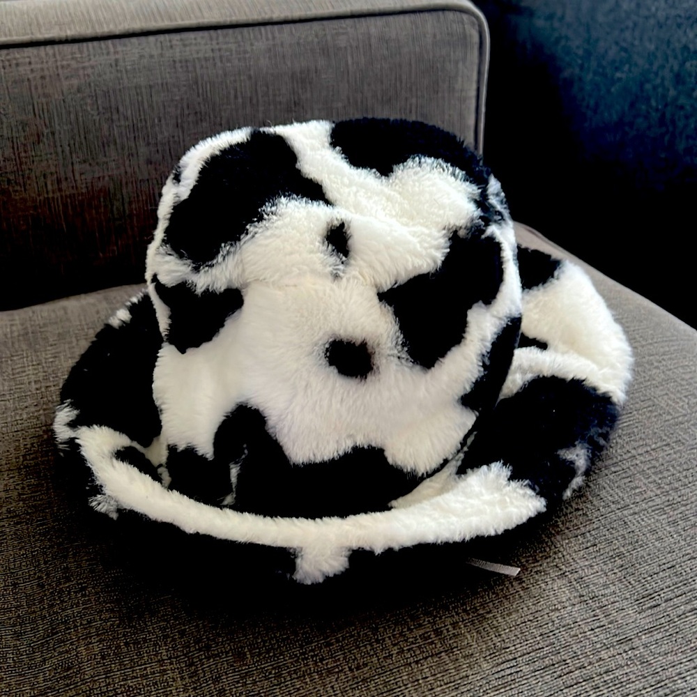 Cow Print Fuzzy Bucket Hat